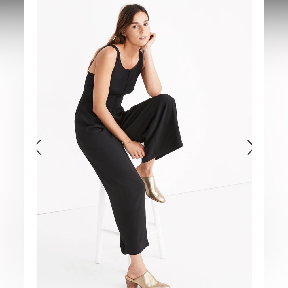 Madewell Smocked Button-Front Crop Jumpsuit, Size 2